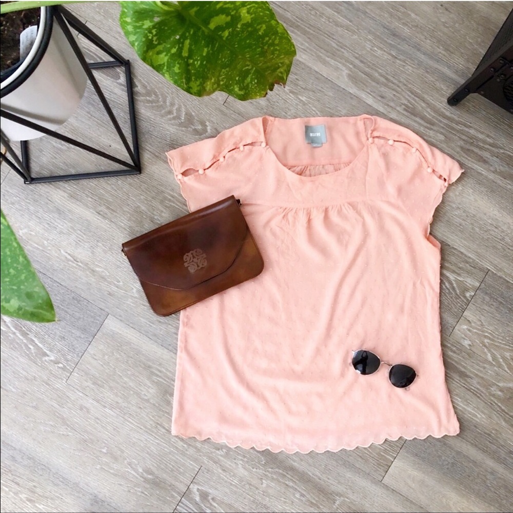 Anthropology Maeve peach scalloped top